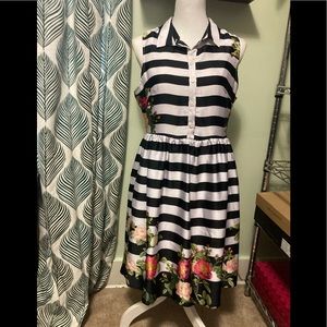 Liz Claiborne black & white stripped dress